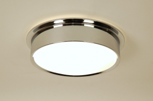 plafondlamp 63805: modern, chroom, glas, wit opaalglas, rond ...