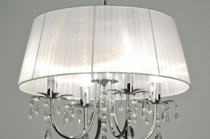 hanglamp 86053: metaal, chroom, stof, kristal, kristalglas, wit, rond ...