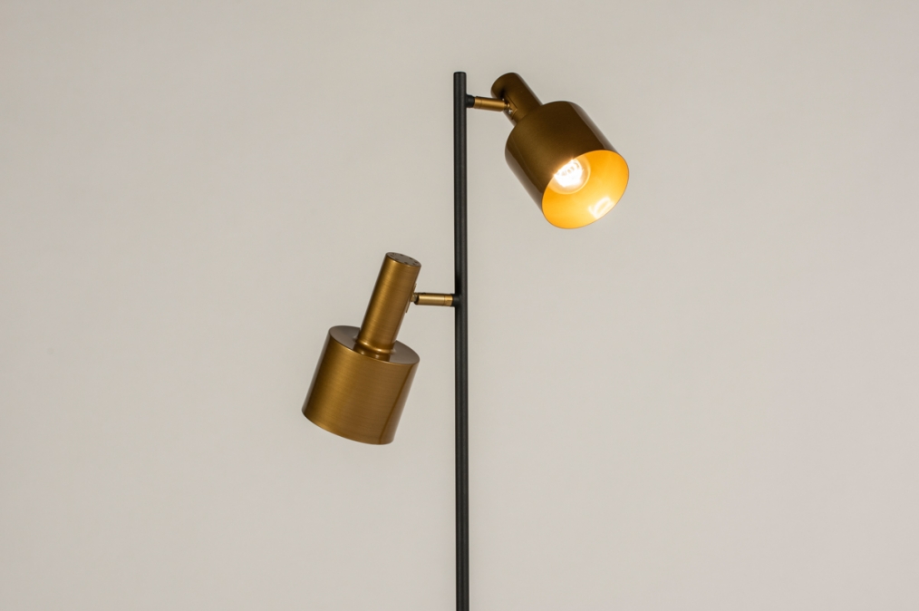 Foto 11663: Vloerlamp in zwart en goud met twee verstelbare lampen
