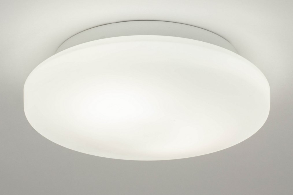 naast hybride Kijkgat Plafondlamp 12471: Modern, Glas, Wit Opaalglas, Metaal