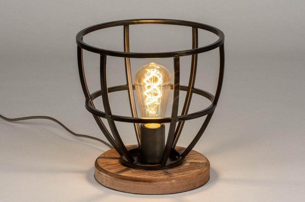 Tischleuchte 12996: Industrielook, modern, coole Lampen grob, Holz #0