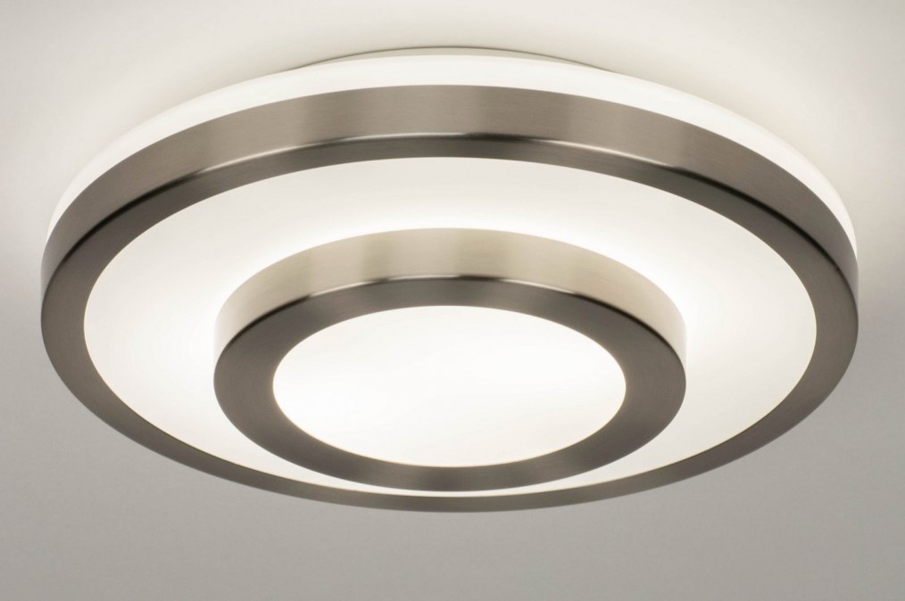 Plafondlamp 13141: modern, glas, wit opaalglas, staal rvs #0