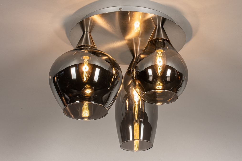 Plafondlamp 14153: modern, eigentijds klassiek, glas, staal rvs #0