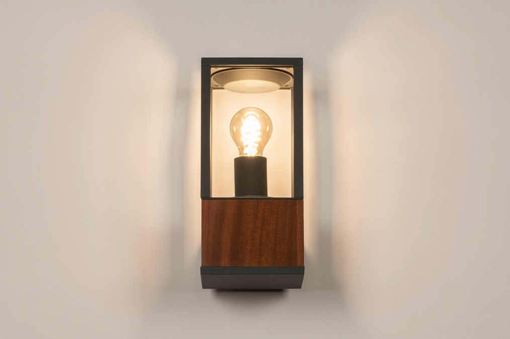 gebonden Neerduwen stel voor Wandlamp 14992: Landelijk, Modern, Hout, Glas