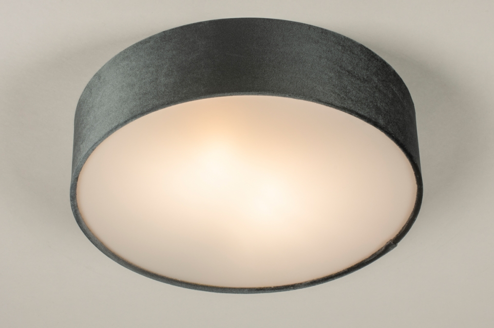 Foto 15222: Stoffen plafondlamp van grijs velvet in 38 cm met diffuser