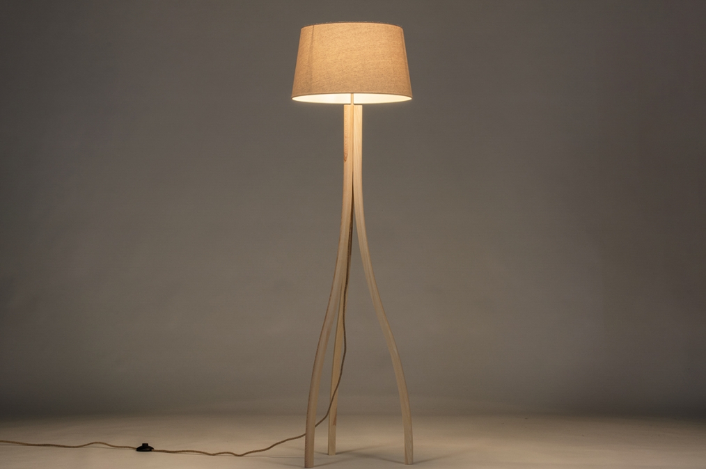 Staande Lamp 31059: Landelijk, Hout, Licht Hout