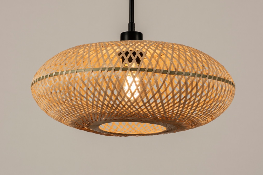 oorsprong draadloos etiket Hanglamp 31216: Landelijk, Modern, Metaal, Riet