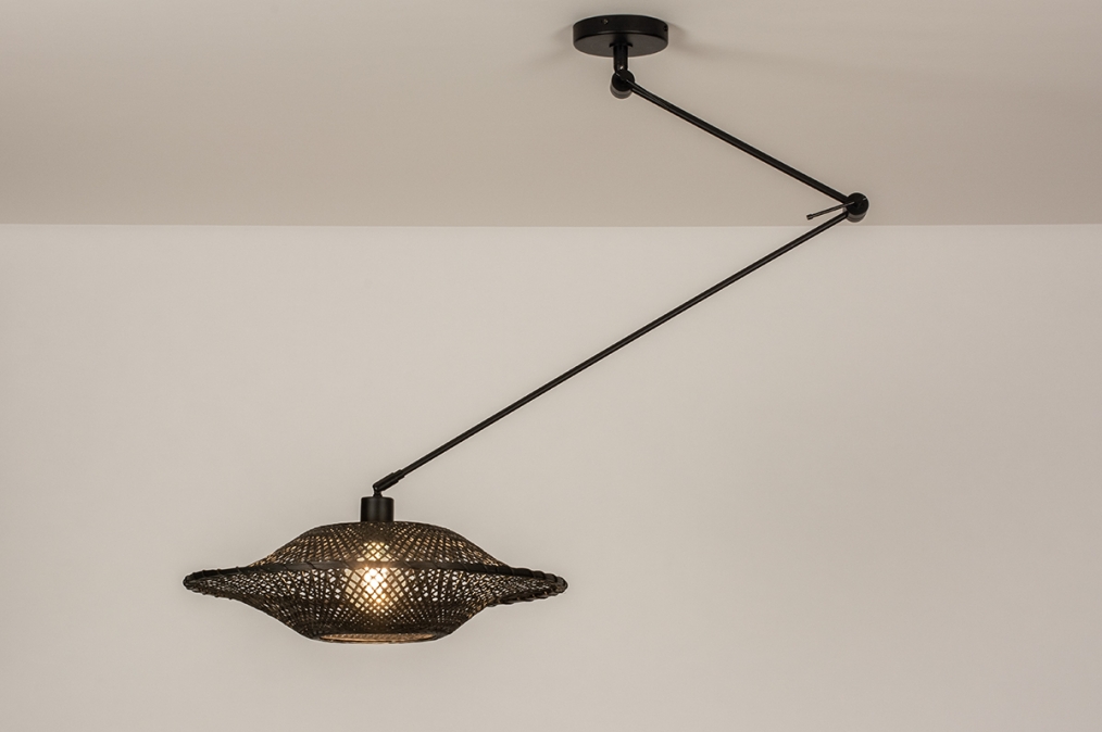 Hanglamp 31225: modern, metaal, riet, zwart #0