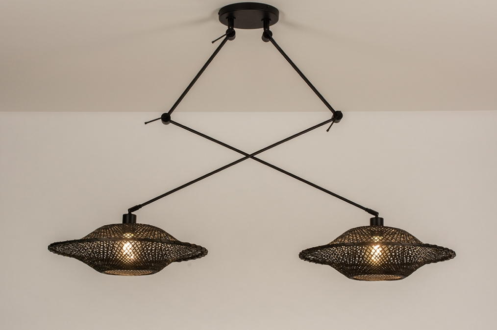 Induceren Rijp opslag Hanglamp 31235: Modern, Metaal, Riet, Zwart