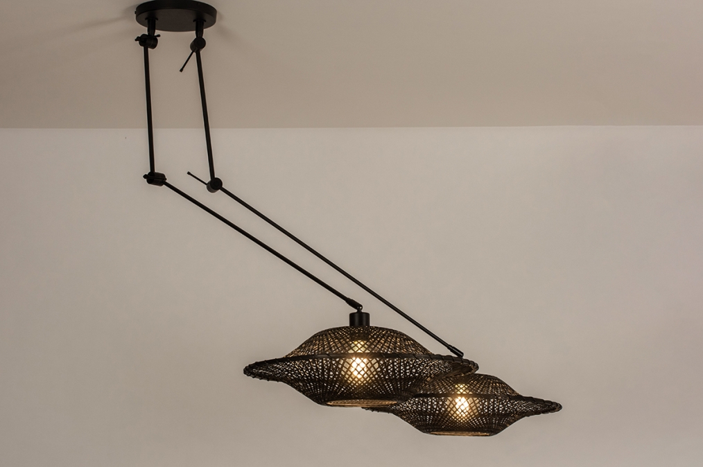 krab vacht longontsteking Hanglamp 31235: Modern, Metaal, Riet, Zwart