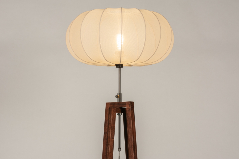 Vloerlamp Hout, Donker Hout, Stof