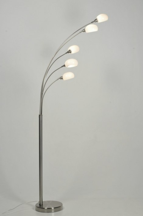 Score Gemaakt van Walging Vloerlamp 70308: Modern, Glas, Wit Opaalglas, Staal Rvs