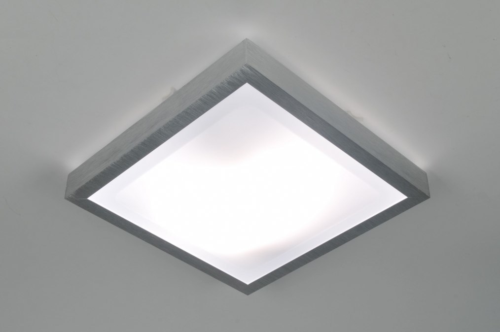 Inzet Socialisme met tijd Plafondlamp 70672: Modern, Aluminium, Geschuurd Aluminium, Kunststof