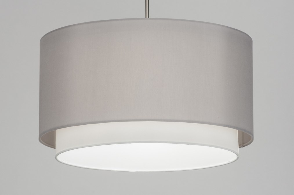 Foto 72619: Luxe dubbele lampenkap van stof in grijs met wit met een diameter van 47 cm