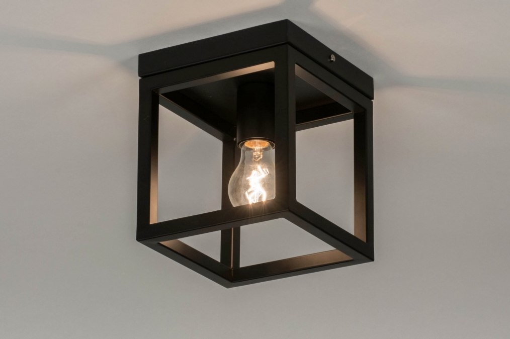 grillen Herstellen Ansichtkaart Plafondlamp 72915: Industrieel, Modern, Metaal, Zwart