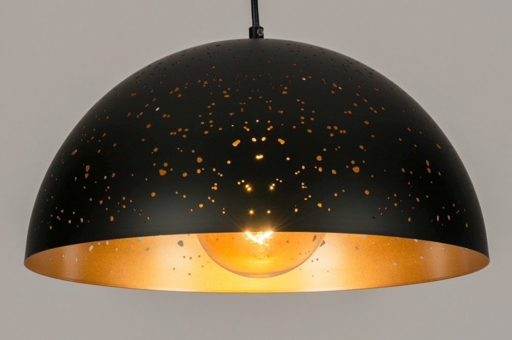 Beukende Gewend zien Hanglamp 73313: Modern, Metaal, Zwart, Goud