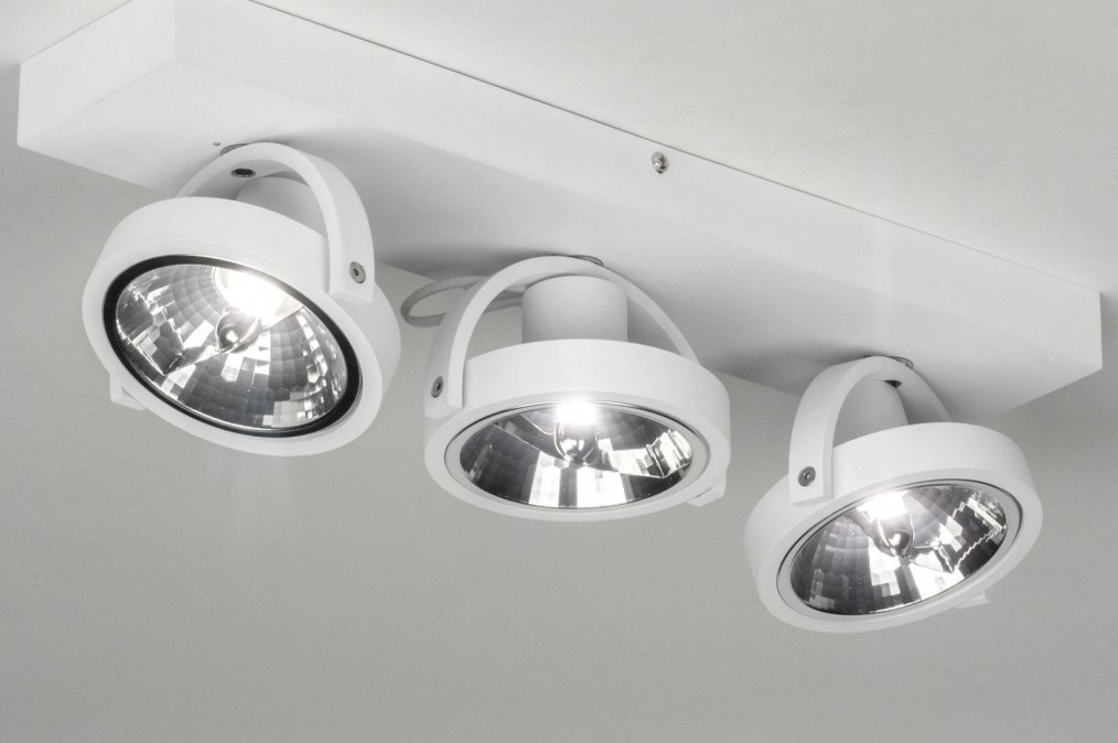 Foto 73577: Industriële 3-lichts plafondspots in het wit met grote spots