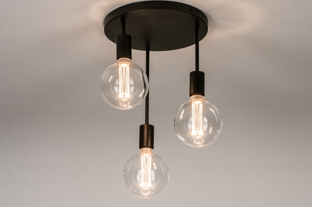 Plafondlamp 74009: Industrieel, Metaal, Zwart