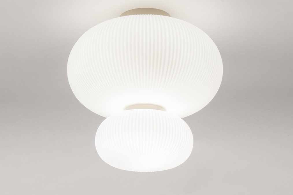 Foto 74509: Japani plafondlamp van wit opaalglas met ribbel Lampion vormgeving