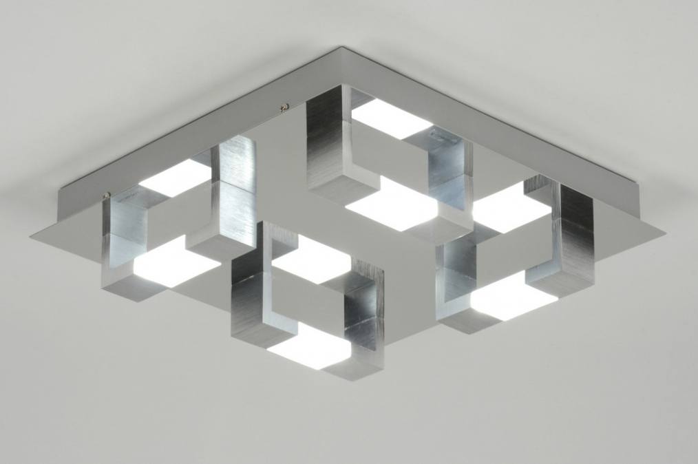 Plafondlamp 89145: Modern, Chroom, Aluminium, Geschuurd Aluminium Plafondlamp 89145: Modern, Chroom, Aluminium, Geschuurd Aluminium