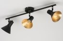 Foto 11000-5: Trendy plafondlamp voorzien van drie spots in de kleuren mat zwart en goud.
