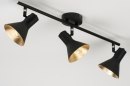 Foto 11000-6: Trendy plafondlamp voorzien van drie spots in de kleuren mat zwart en goud.