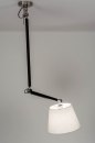 Foto 12500-4: Stoere, robuuste pendellamp in een combinatie van staal met een mat zwarte kleur en voorzien van een witte, stoffen kap.