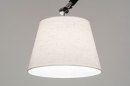 Foto 12500-7: Stoere, robuuste pendellamp in een combinatie van staal met een mat zwarte kleur en voorzien van een witte, stoffen kap.
