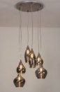 Foto 13152-1: Sfeervolle hanglamp voorzien van zes lampen gemaakt van rookglas, geschikt voor led.