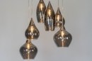 Foto 13152-3: Sfeervolle hanglamp voorzien van zes lampen gemaakt van rookglas, geschikt voor led.