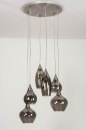 Foto 13152-5: Sfeervolle hanglamp voorzien van zes lampen gemaakt van rookglas, geschikt voor led.