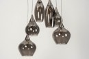 Foto 13152-7: Sfeervolle hanglamp voorzien van zes lampen gemaakt van rookglas, geschikt voor led.