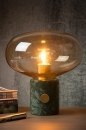 Foto 13344-1: Bijzondere, sfeervolle tafellamp met een groene, marmeren voet en een amberkleurig glas, geschikt voor led verlichting.