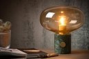 Foto 13344-2: Bijzondere, sfeervolle tafellamp met een groene, marmeren voet en een amberkleurig glas, geschikt voor led verlichting.