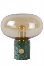 Foto 13344-3: Bijzondere, sfeervolle tafellamp met een groene, marmeren voet en een amberkleurig glas, geschikt voor led verlichting.