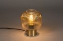 Foto 13796-1: Stimmungsvolle Tischlampe / Nachttischlampe in Messingfarbe mit bernsteinfarbenem Glas, geeignet für LED.