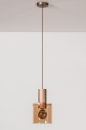 Foto 13874-4: Mooie hanglamp met een amberkleurig glas aan een koperkleurige plafondplaat, geschikt voor led.