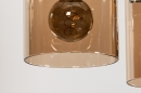 Foto 13875-11: Schöne Hängelampe mit drei bernsteinfarbenen Gläsern an einer kupferfarbenen Deckenplatte, geeignet für LED.