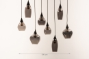 Foto 14294-1: Zwarte hanglamp met acht rookglazen op verschillende hoogtes