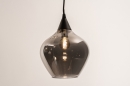 Foto 14294-8: Zwarte hanglamp met acht rookglazen op verschillende hoogtes
