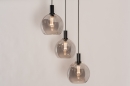 Foto 14335-10: Trendy, zwarte hanglamp voorzien van drie glazen kappen, geschikt voor vervangbaar led.