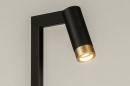 Foto 14971-13: Zwarte vloerlamp met drie verschillende looks; zwarte leeslamp, leeslamp met messing detail of industriële vloerlamp