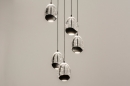 Foto 15005-3: Hanglamp met ronde plafondplaat en vijf eivormige glazen