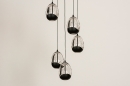 Foto 15005-6: Hanglamp met ronde plafondplaat en vijf eivormige glazen