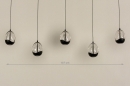 Foto 15007-1: Hanglamp met vijf glazen in eivorm op verschillende hoogtes
