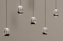 Foto 15007-3: Hanglamp met vijf glazen in eivorm op verschillende hoogtes