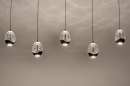 Foto 15007-5: Hanglamp met vijf glazen in eivorm op verschillende hoogtes