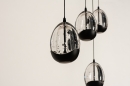 Foto 15007-9: Hanglamp met vijf glazen in eivorm op verschillende hoogtes