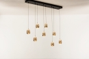 Foto 15008-2: Hanglamp met acht glazen in amberkleur op verschillende hoogtes