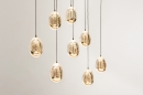 Foto 15008-3: Hanglamp met acht glazen in amberkleur op verschillende hoogtes